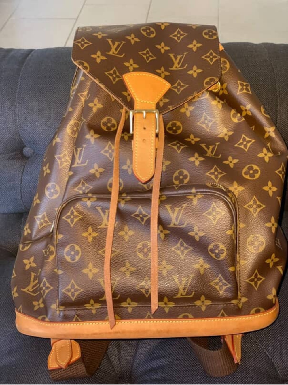 Louis Vuitton Monogram Canvas Backpack in Brown with Tan Trim